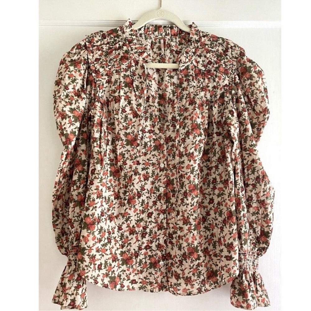 Free People Meant To Be Floral Smocked Boho Puff Sleeve Long Sleeve NWOT - Picture 6 of 11